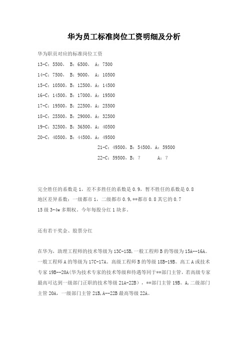 华为员工标准岗位工资明细及分析