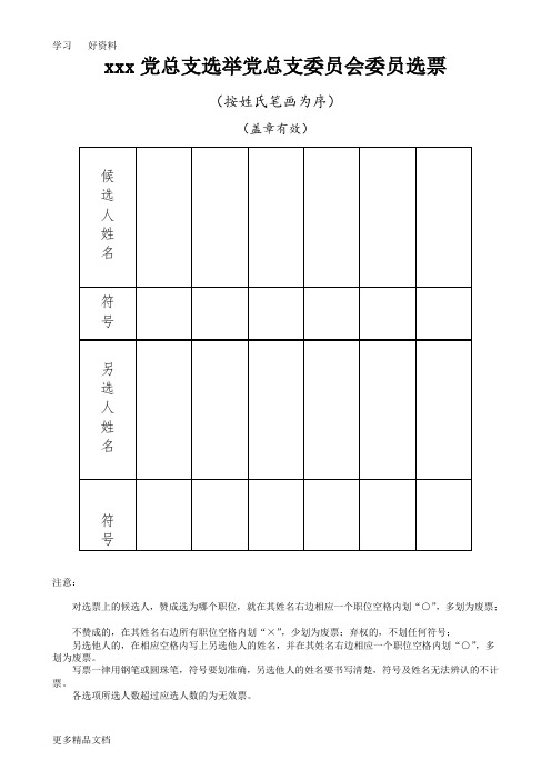 最新xxx党总支选举党支部委员会委员选票