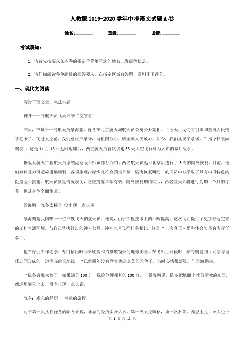 人教版2019-2020学年中考语文试题A卷(模拟)