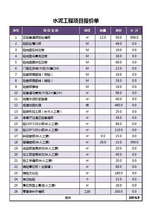 水泥工程项目报价单Excel模板