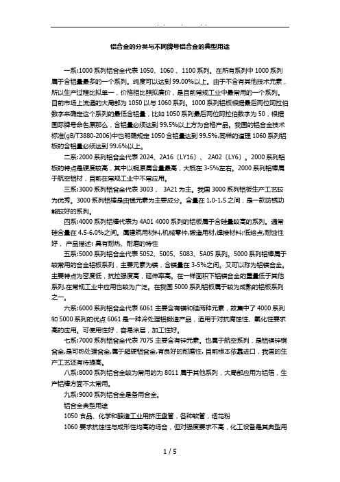 铝合金的分类与不同牌号铝合金的典型用途