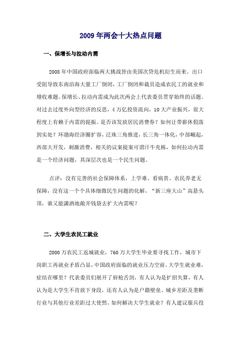 2009年两会十大热点问题