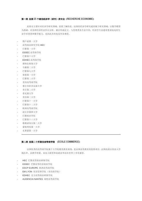 法国大学经管领域类排名
