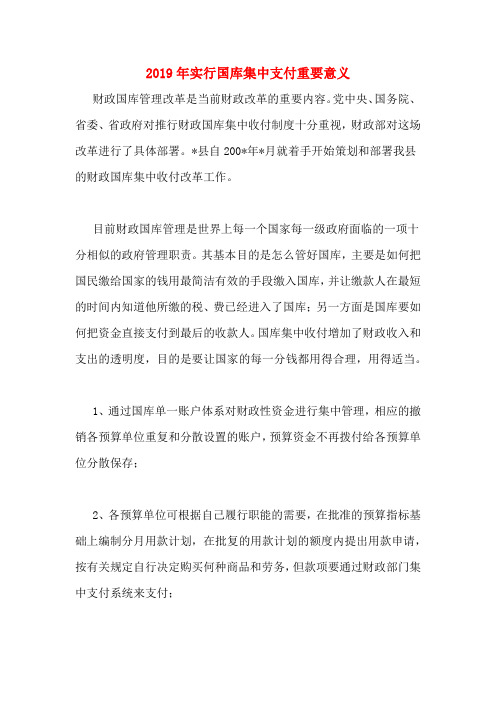 2019年实行国库集中支付重要意义