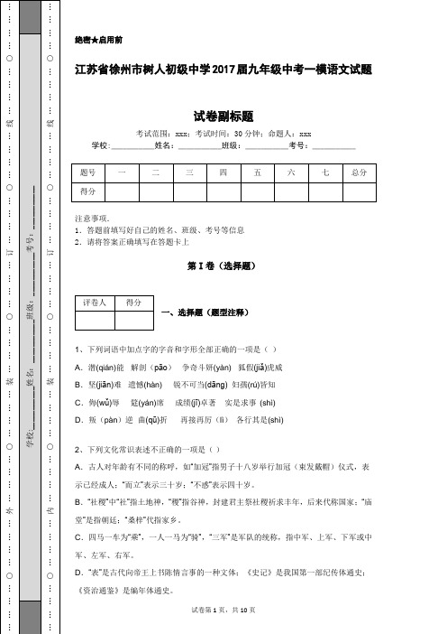 江苏省徐州市树人初级中学2017届九年级中考一模语文试题