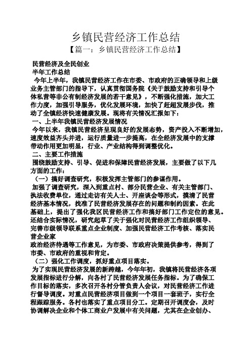 乡镇民营经济工作总结