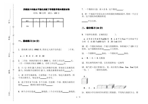 苏教版六年级水平强化训练下学期数学期末模拟试卷