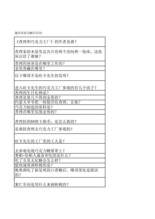 《查理和巧克力工厂》出题题目