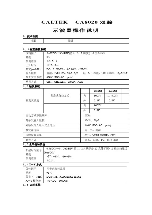 CALTEK CA8020示波器使用说明