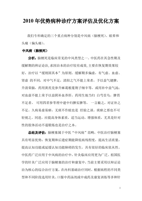 2010年优势病种诊疗方案评估及优化方案