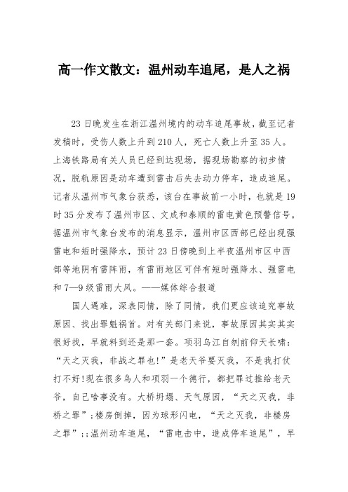 高一作文散文：温州动车追尾,是人之祸