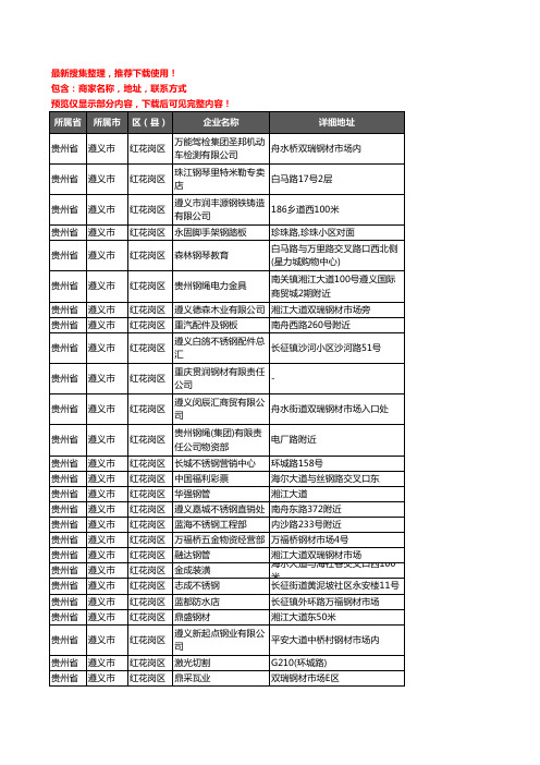 新版贵州省遵义市红花岗区钢材企业公司商家户名录单联系方式地址大全513家
