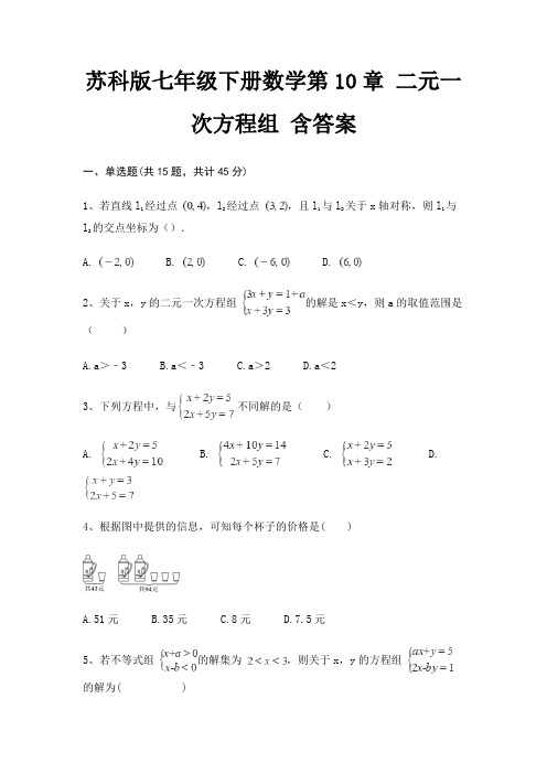 苏科版七年级下册数学第10章 二元一次方程组 含答案