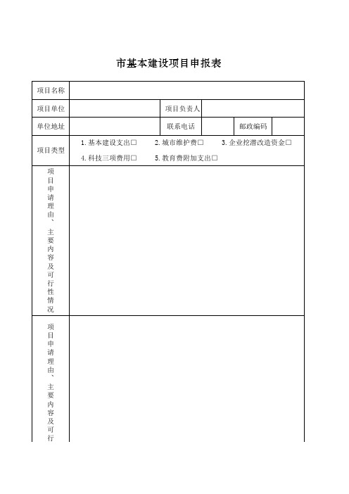 【Excel表格】市基本建设项目申报表(范本)