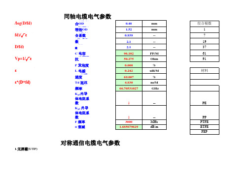 同轴电缆电气参数计算公式