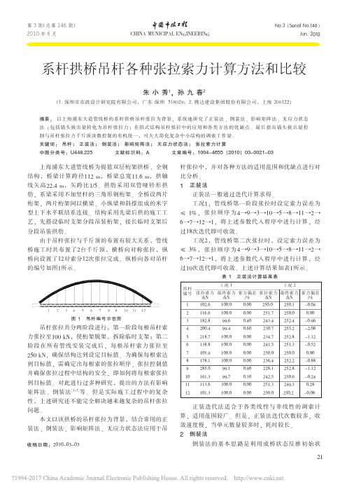 系杆拱桥吊杆各种张拉索力计算方法和比较_朱小秀