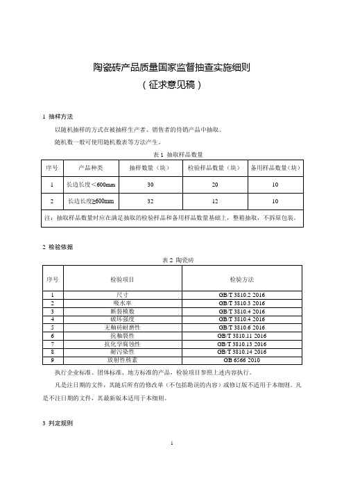 2020陶瓷砖产品质量国家监督抽查实施细则