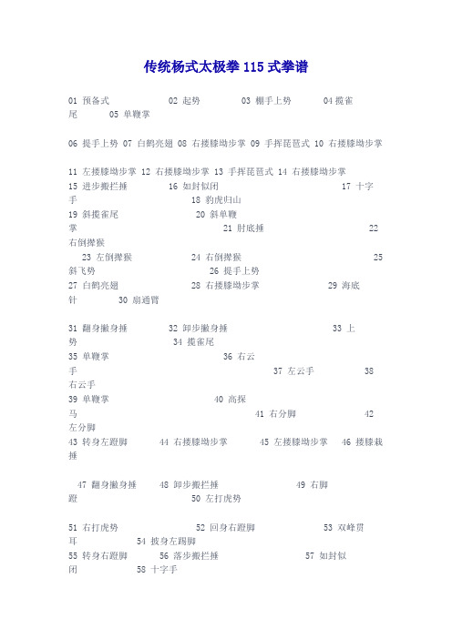 传统杨式太极拳115式拳谱