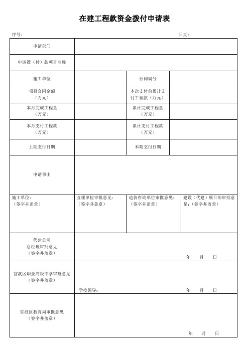 在建工程款资金拨付审批表