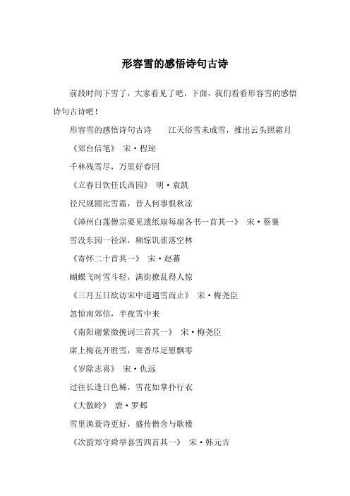 形容雪的感悟诗句古诗