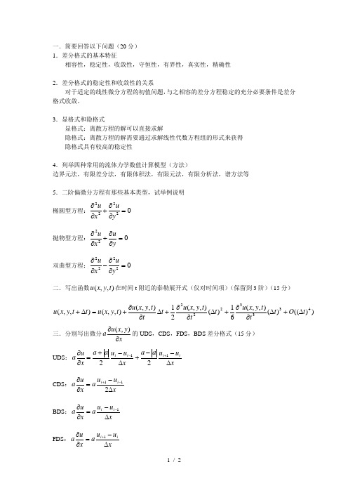 计算流体力学试题(含答案08)