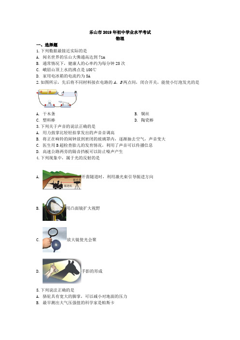 2019年四川省乐山市中考物理试题及答案