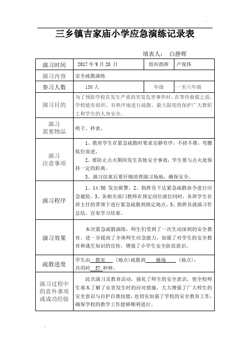 小学应急演练记录表