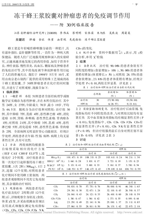 _冻干蜂王浆胶囊对肿瘤患者的免疫调节作用——附30例临床报告