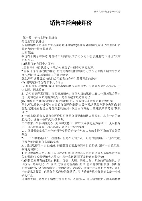 销售主管自我评价