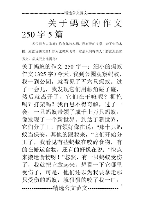 关于蚂蚁的作文250字5篇