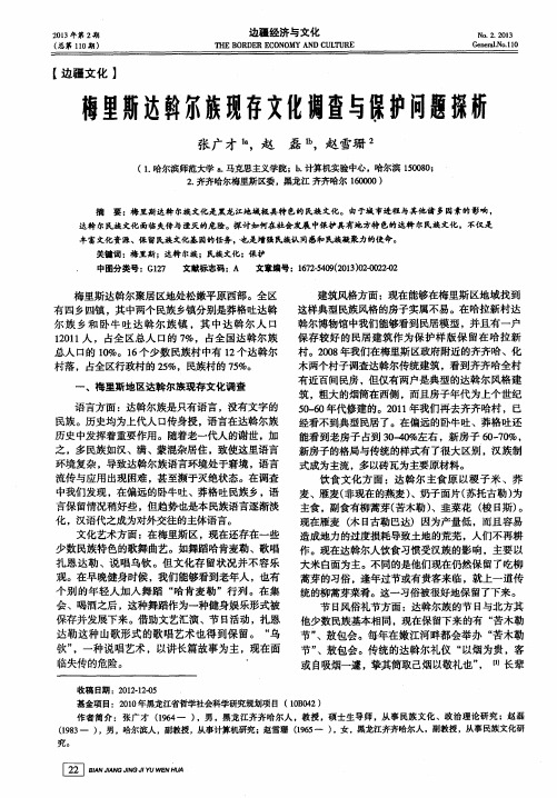 梅里斯达斡尔族现存文化调查与保护问题探析