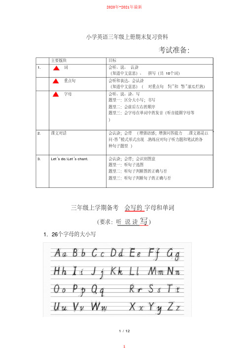 小学英语三年级上册期末复习资料【2020年-2021年最新】
