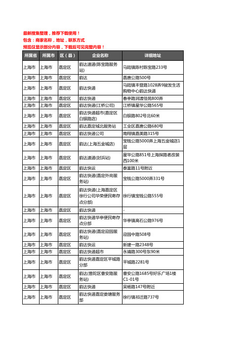 新版上海市上海市嘉定区韵达快递企业公司商家户名录单联系方式地址大全22家