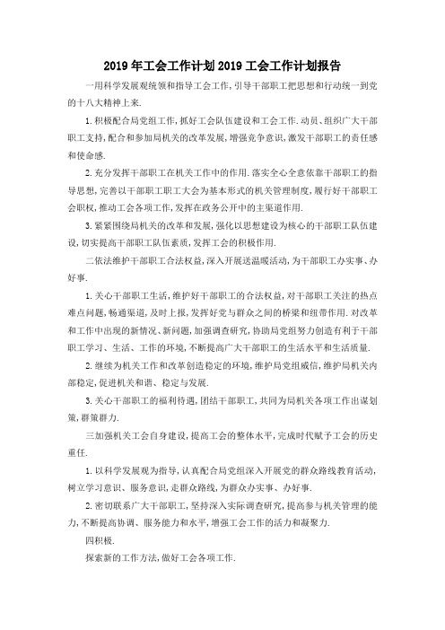 最新-2019年工会工作计划 2019工会工作计划报告 精品