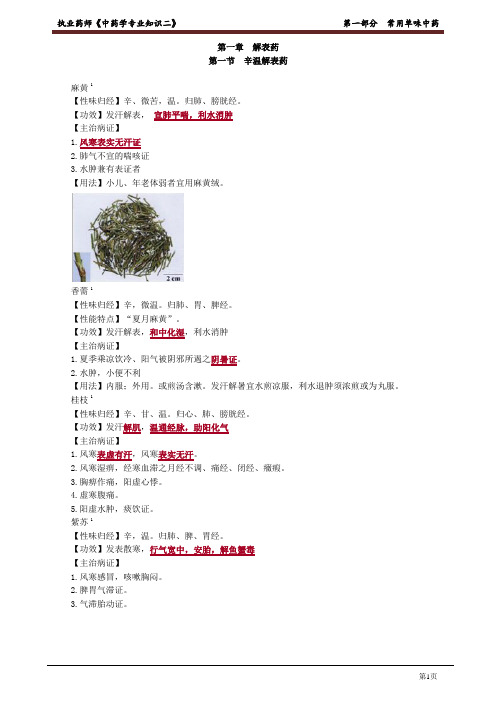 2021执业中药师中药学专业知识常用单味中药