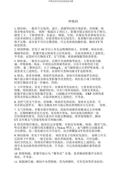 呼吸内科常见疾病鉴别诊断