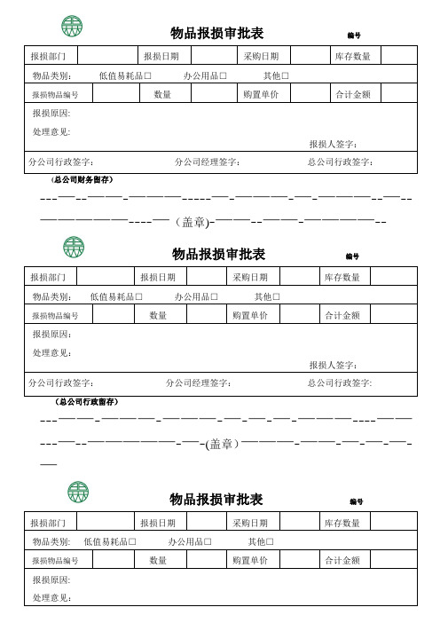 物品报损表【范本模板】