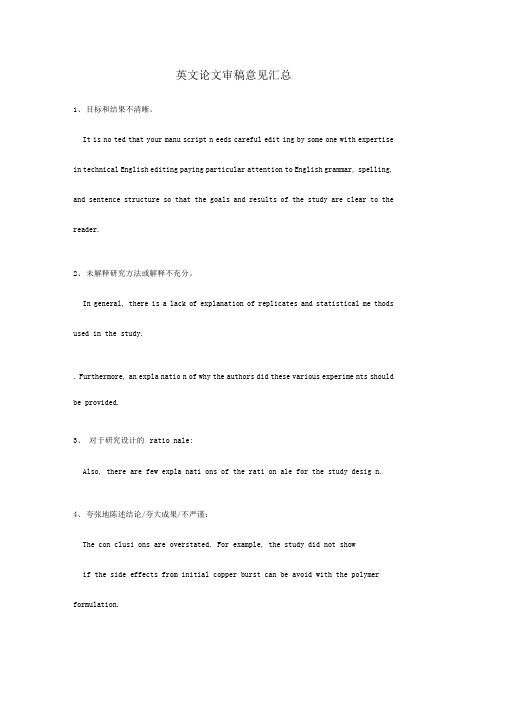 英文论文审稿意见英文版