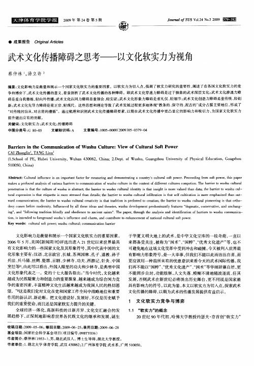 武术文化传播障碍之思考——以文化软实力为视角