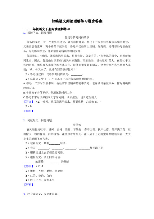 一年级部编语文阅读理解练习题含答案