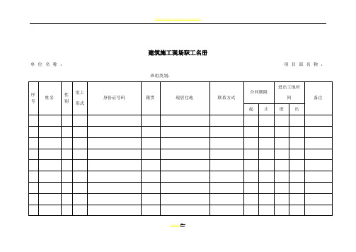 建筑施工现场职工名册、考勤表、工资表