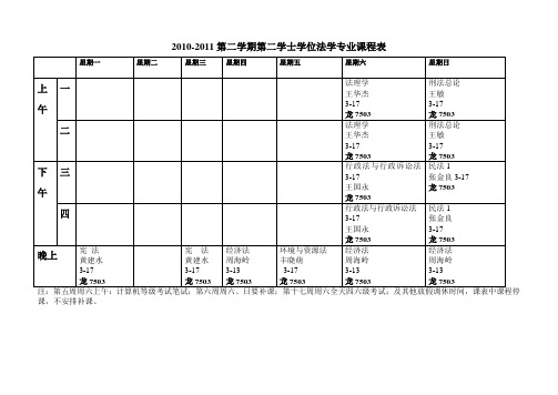 2010-2011第二学期第二学士学位法学专业课程表
