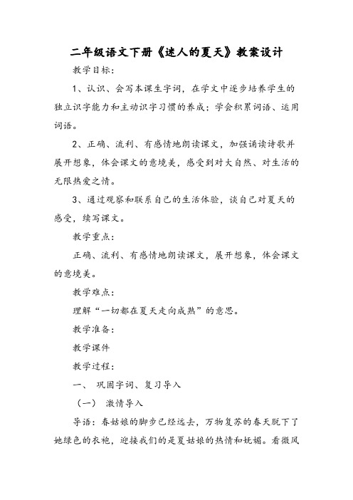 二年级语文下册《迷人的夏天》教案设计