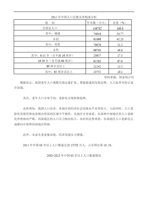 2014年中国人口总数及其构成分析