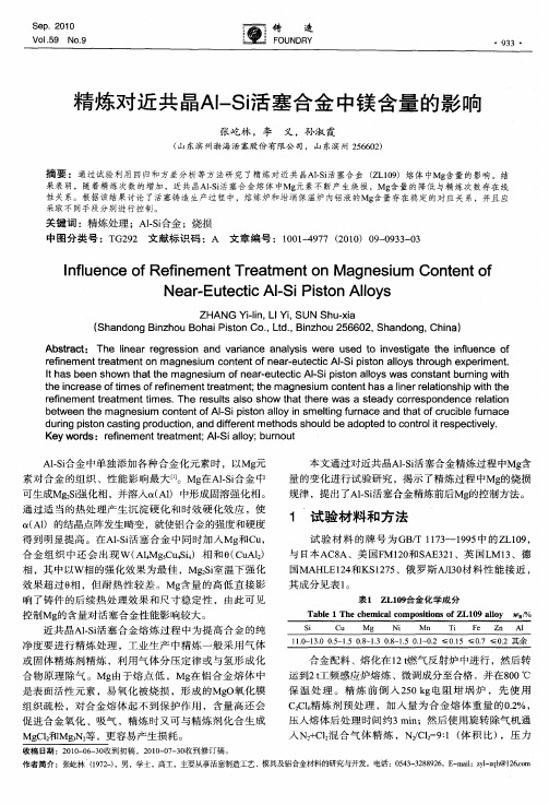 精炼对近共晶Al-Si活塞合金中镁含量的影响
