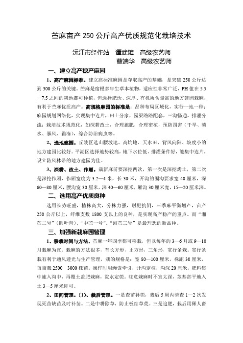 苎麻亩产250公斤高产优质规范化栽培技术