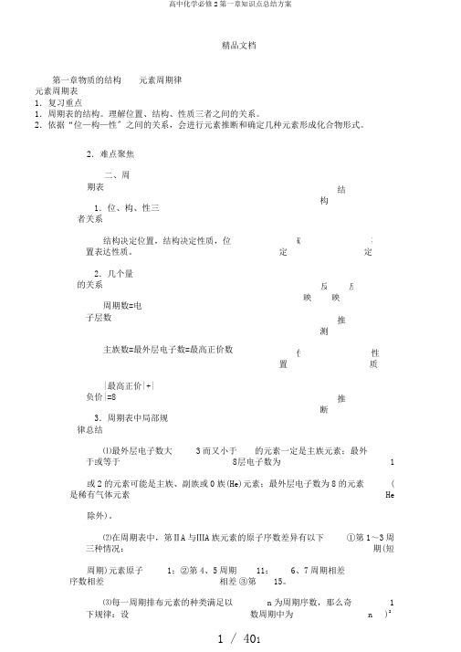 高中化学必修2第一章知识点总结计划