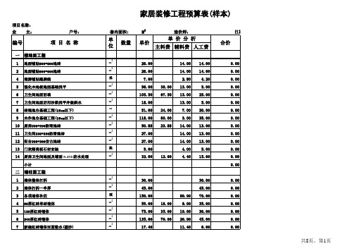 室内装饰工程预算表(样本)