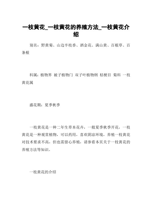 一枝黄花_一枝黄花的养殖方法_一枝黄花介绍