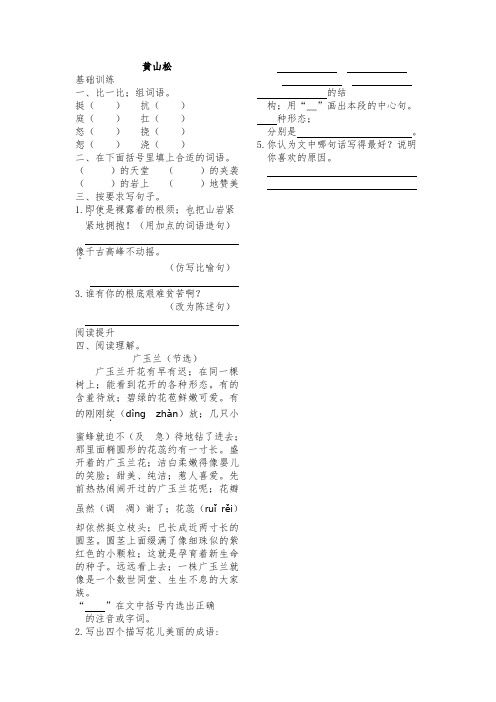 六年级语文8.4 黄山松练习题及答案
